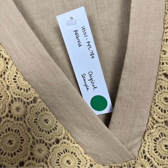 NWT Miguelina Regina Sample Linen Crochet Lace Blouse Waist Tie Camel Tan Size S - Picture 6 of 9